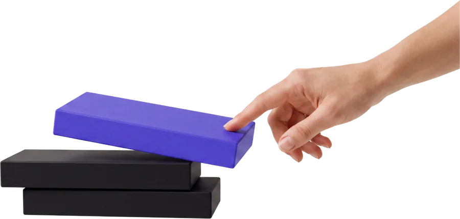 A hand nudging a knowledge block into place — Neo's playbook, kept up to date